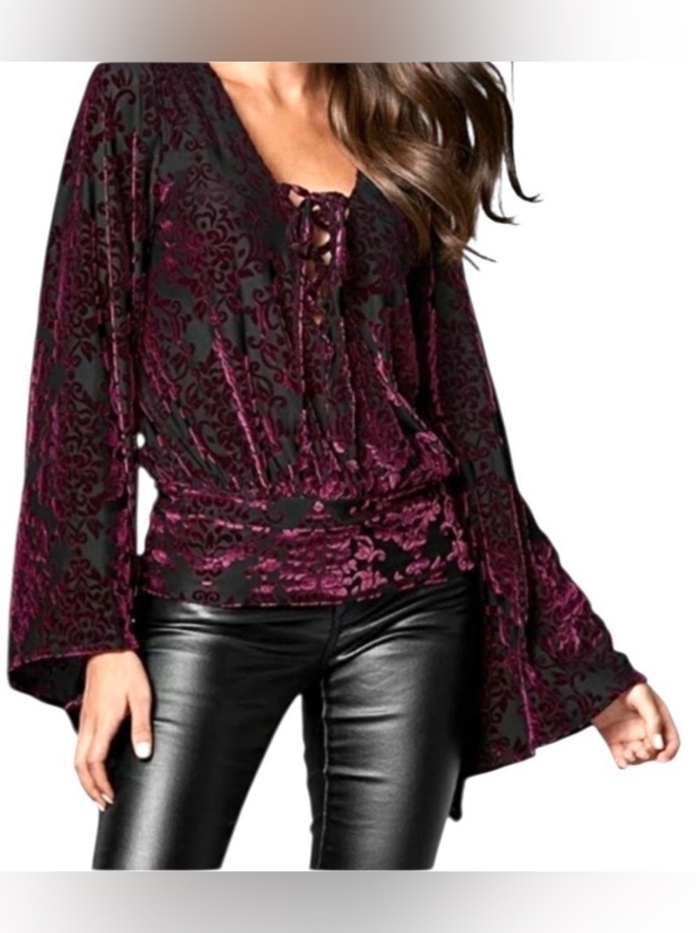 Y2K Velvet Burnout Top Womens Medium Venus Whimsigoth Fairy Sleeves Romantic - Picture 2 of 10